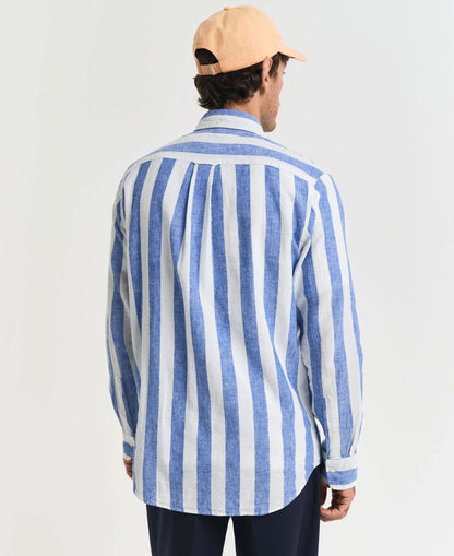 Regular Cotton Linen Bold Stripe Shirt - Rich Blue