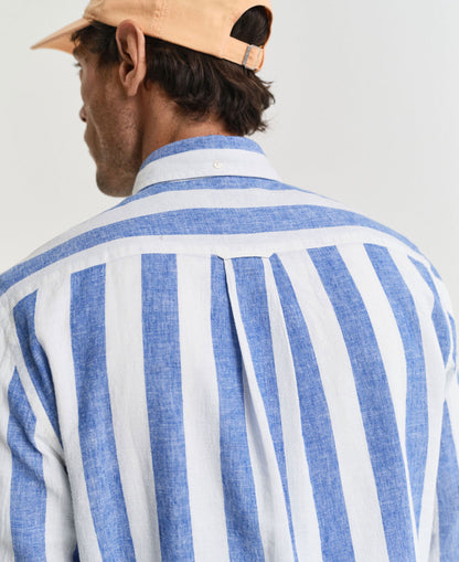 Regular Cotton Linen Bold Stripe Shirt - Rich Blue