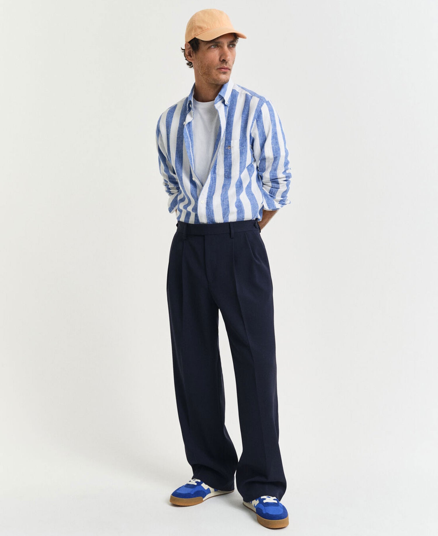 Regular Cotton Linen Bold Stripe Shirt - Rich Blue