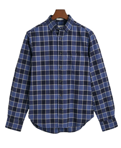 Regular Fit Herringbone Check Shirt - Evening Blue