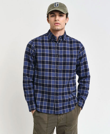 Regular Fit Herringbone Check Shirt - Evening Blue