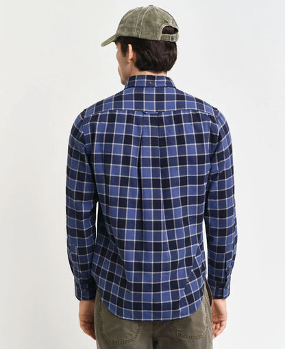 Regular Fit Herringbone Check Shirt - Evening Blue