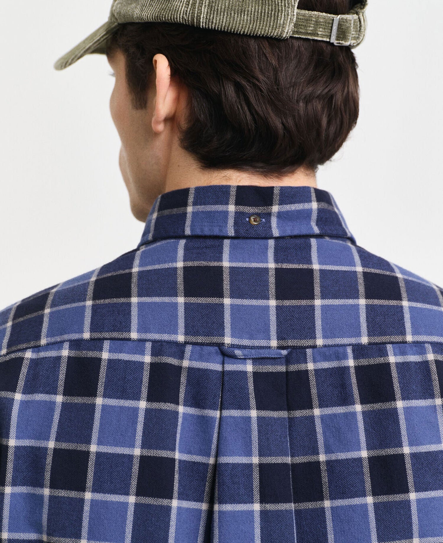 Regular Fit Herringbone Check Shirt - Evening Blue