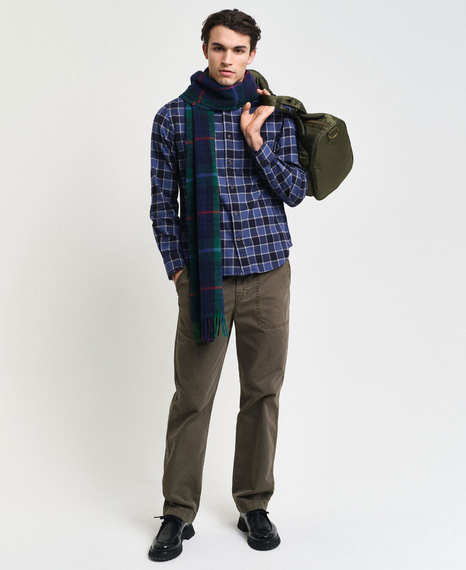 Regular Fit Herringbone Check Shirt - Evening Blue