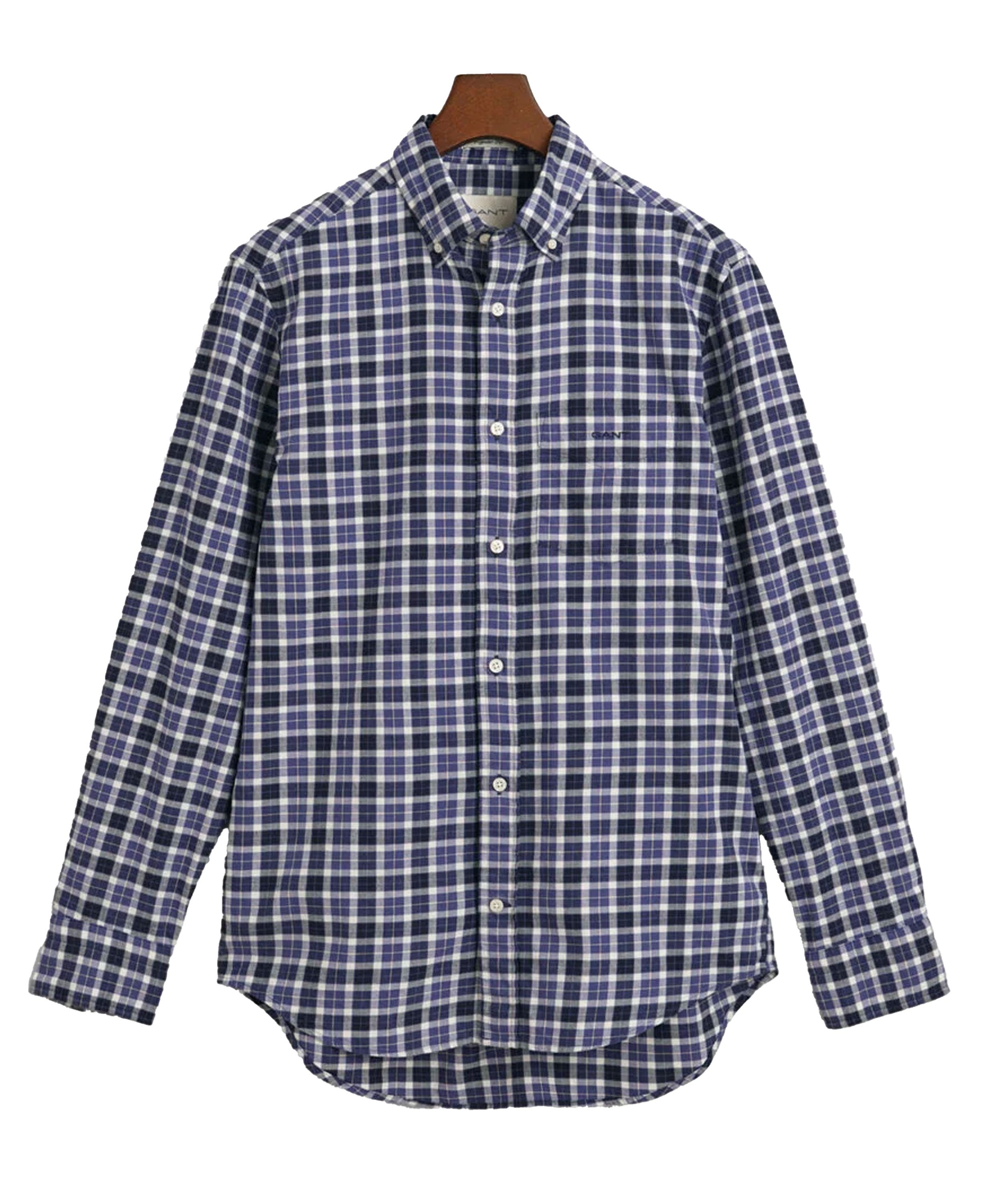 Regular Fit Light Twill Check Shirt - Sailor Navy