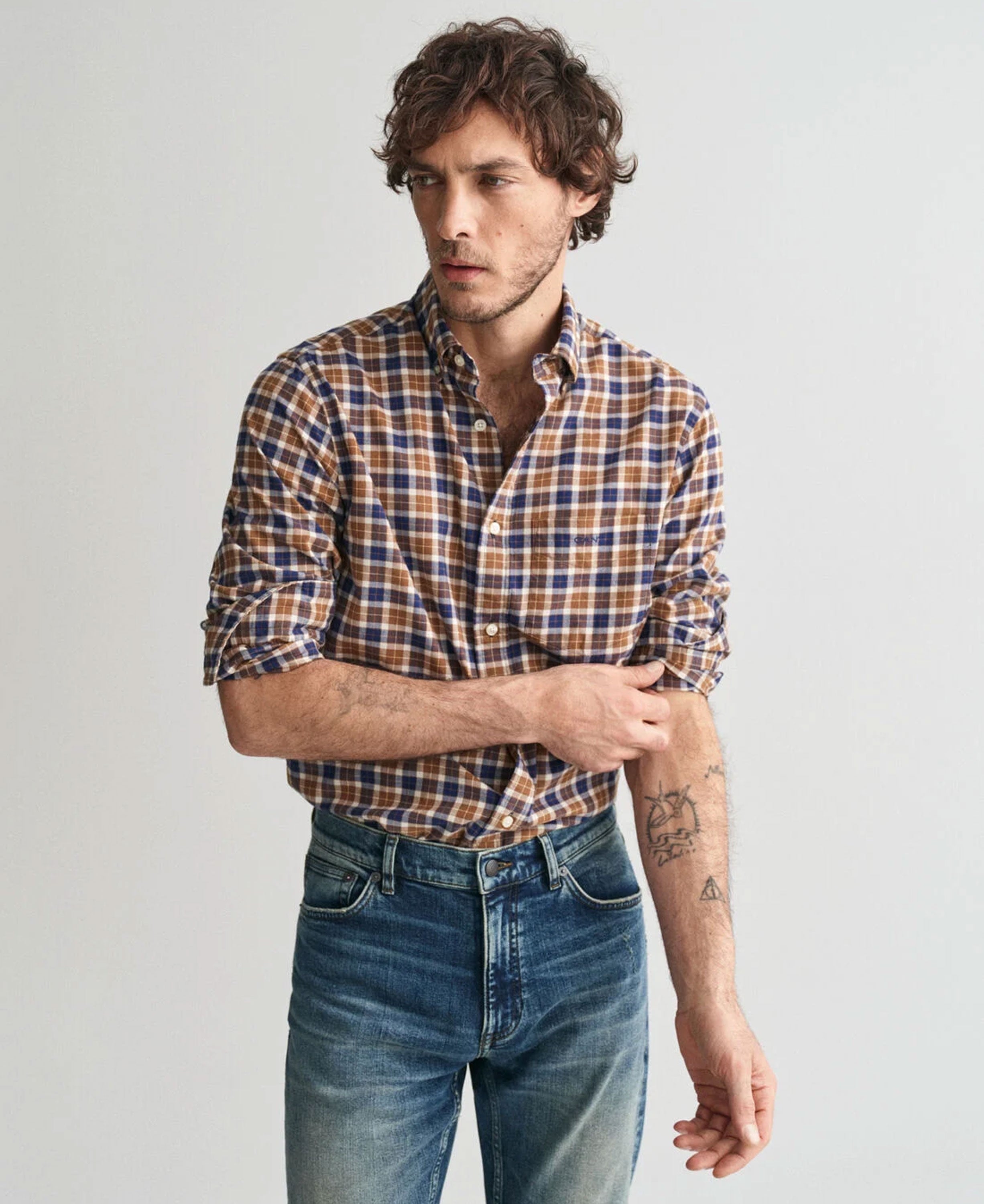 Regular Fit Light Twill Check Shirt - Cacao Brown