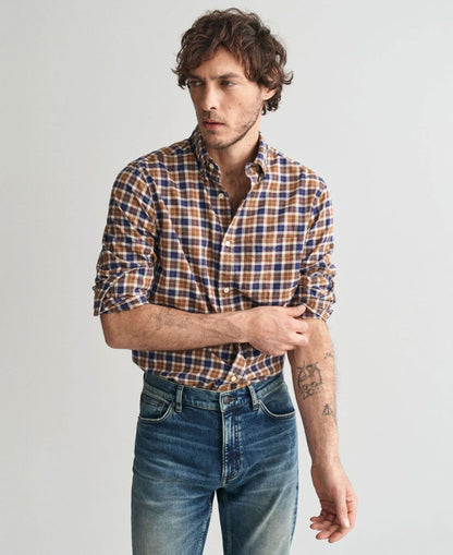 Regular Fit Light Twill Check Shirt - Cacao Brown