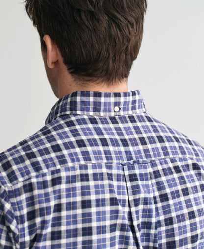 Regular Fit Light Twill Check Shirt - Sailor Navy