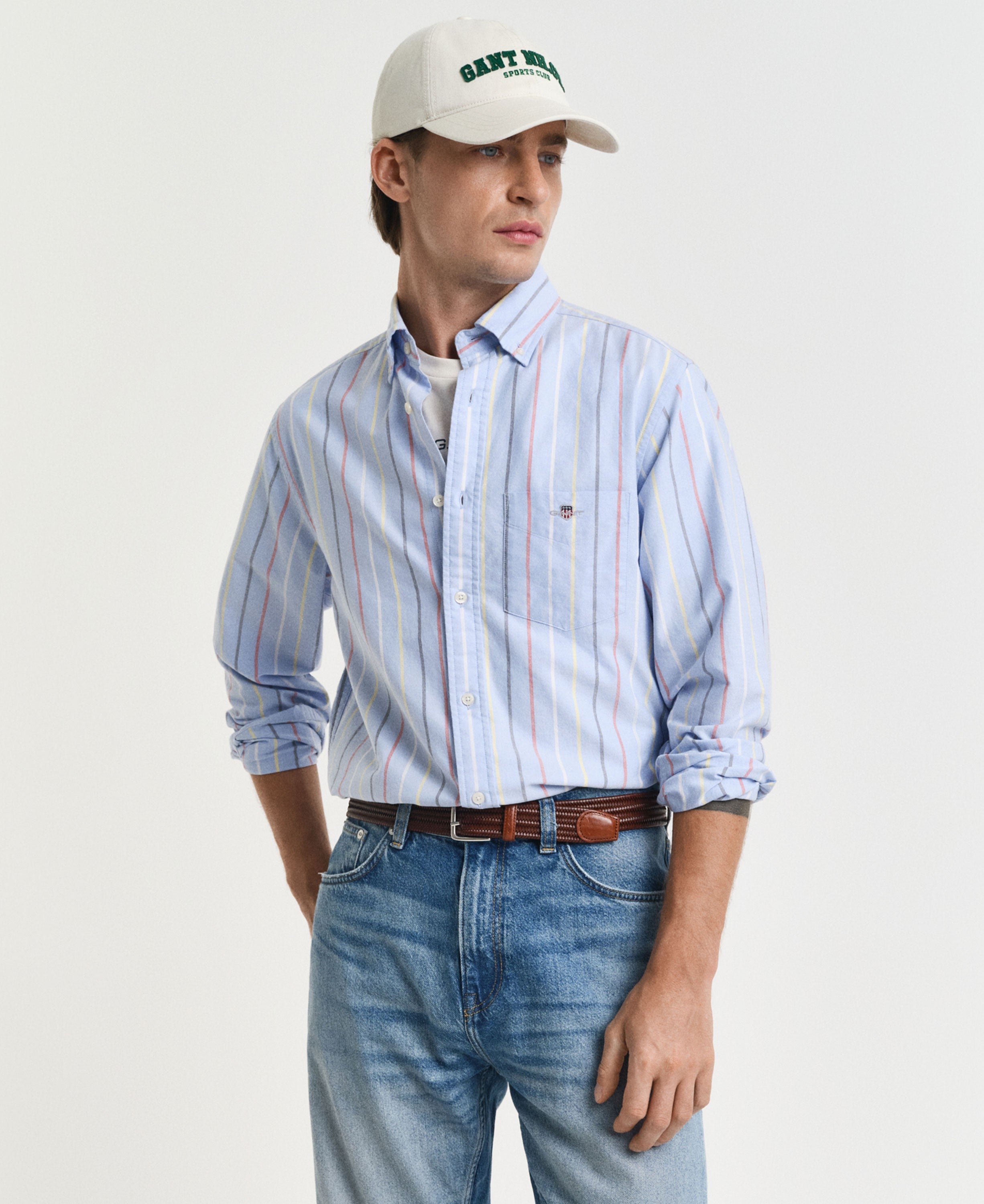 Regular Fit Classic Oxford Multi Stripe Shirt - Light Blue