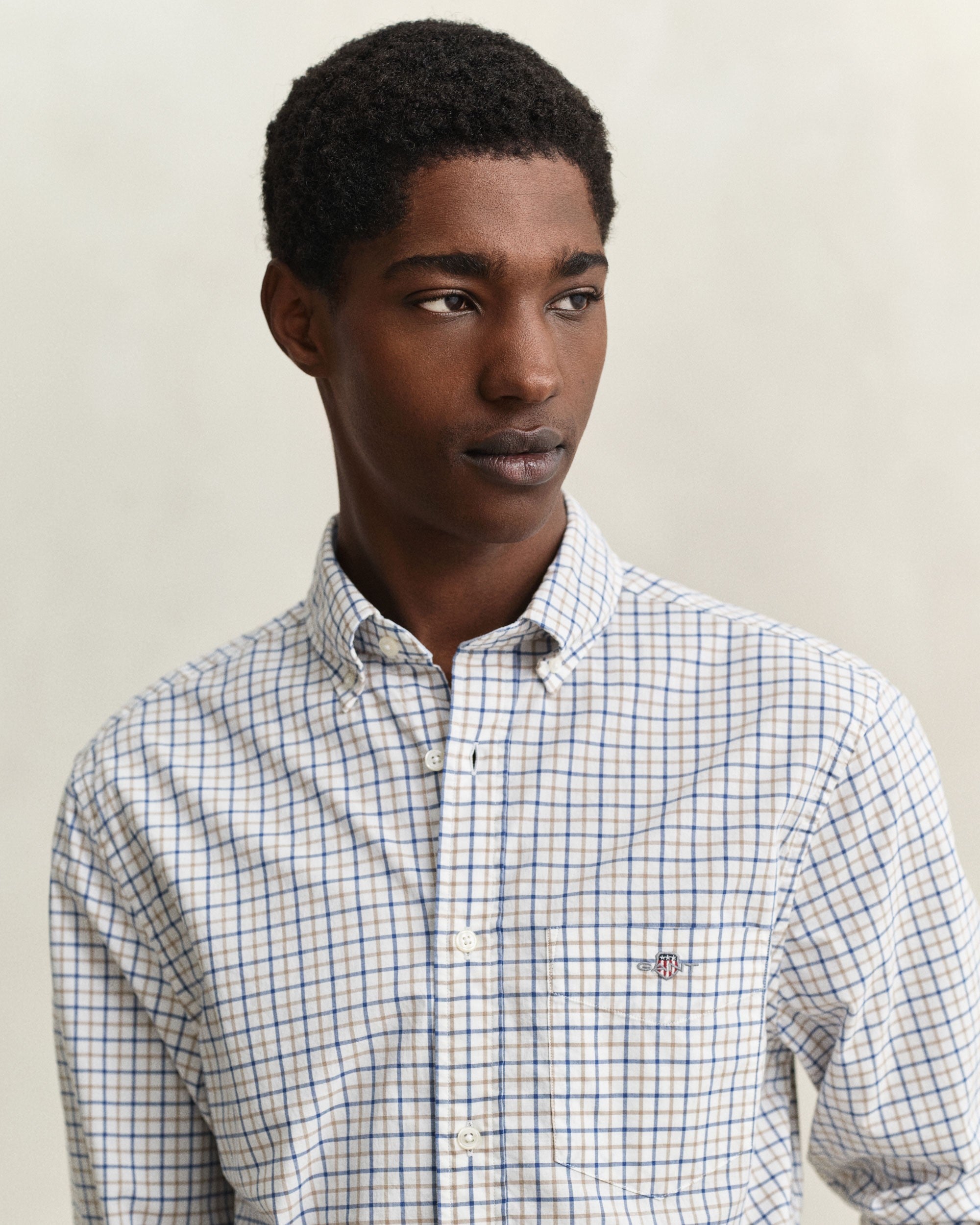 Reg Classic Poplin Check - Taupe Beige