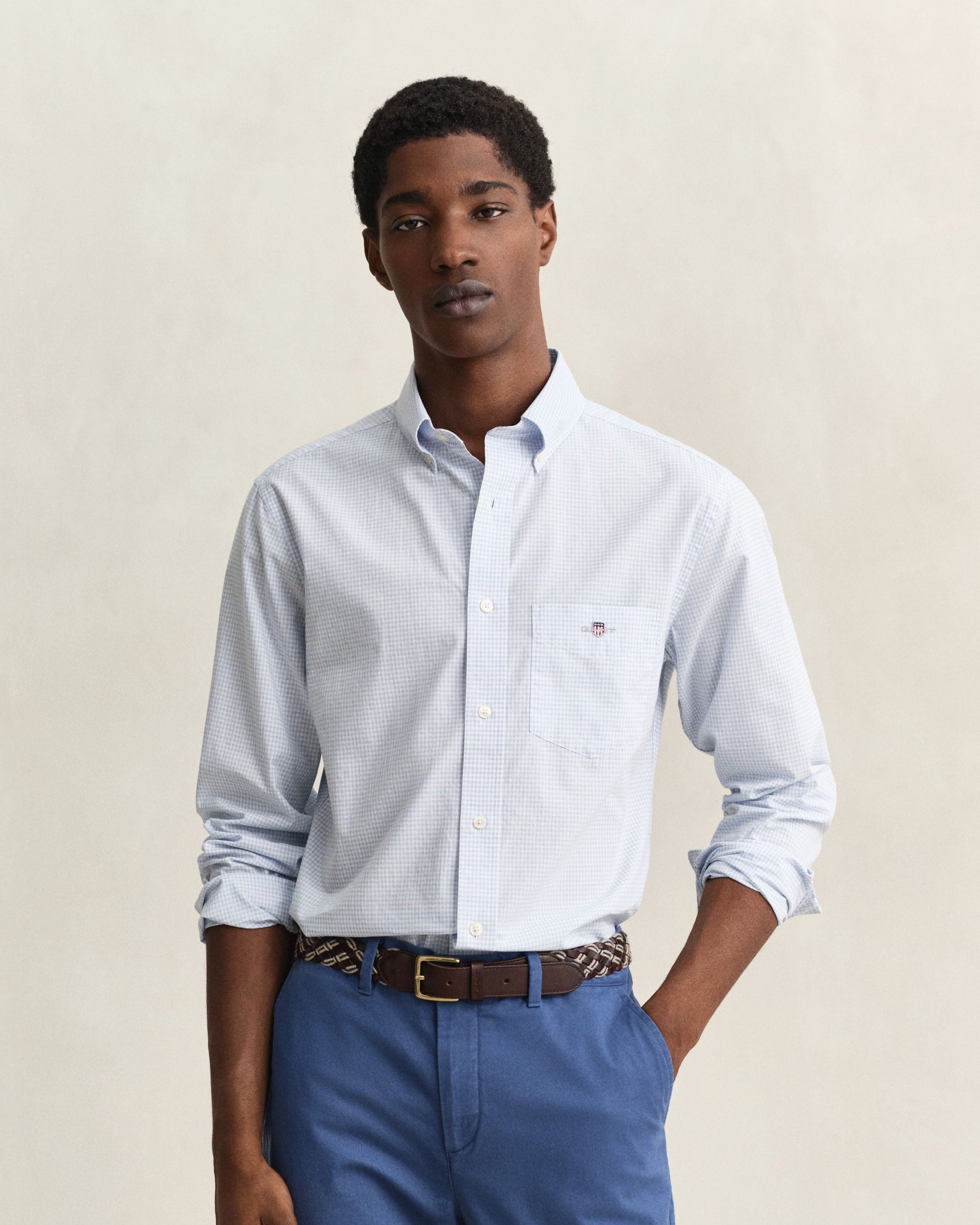 Regular Fit Classic Poplin Gingham Shirt - Light Blue