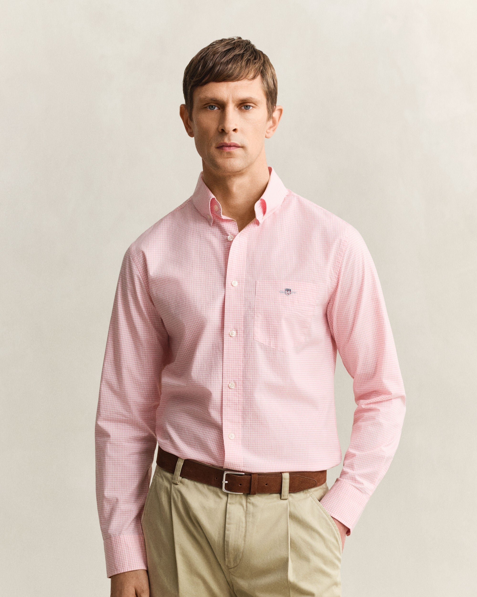 Regular Fit Classic Poplin Gingham Shirt - Washed Pink