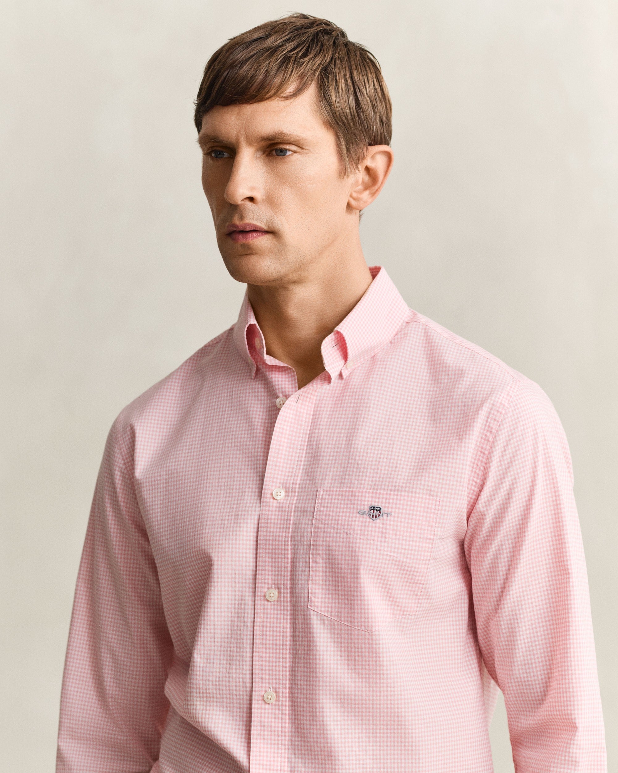 Regular Fit Classic Poplin Gingham Shirt - Washed Pink
