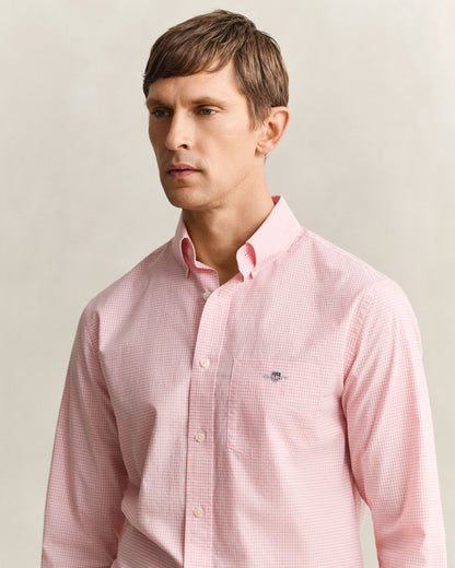 Regular Fit Classic Poplin Gingham Shirt - Washed Pink