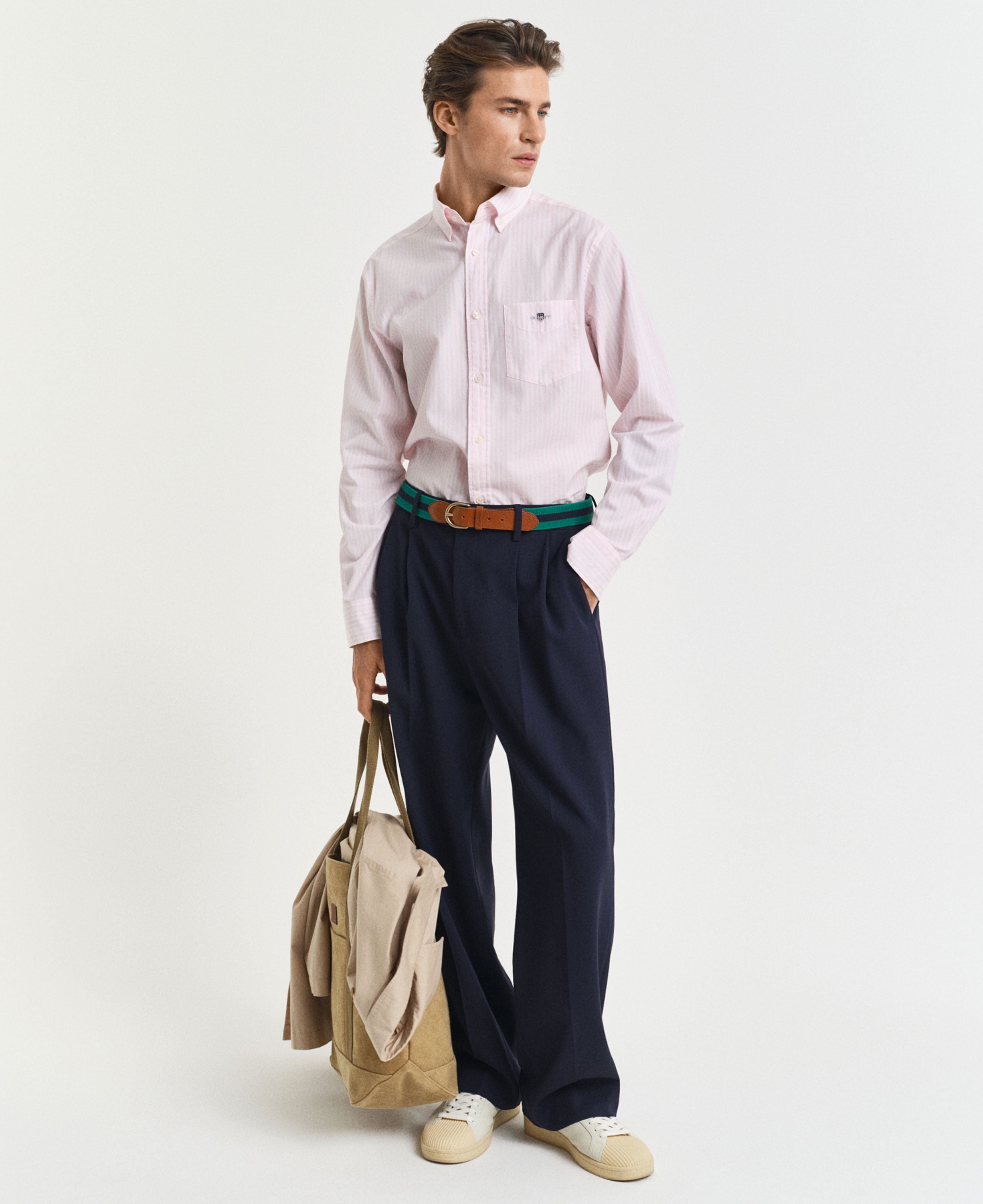 Regular Fit Classic Poplin Stripe Shirt - Light Pink