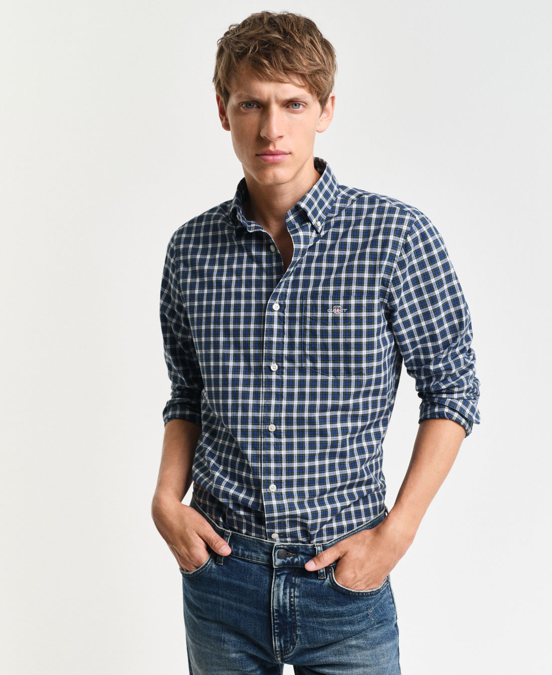 Regular Fit Classic Poplin Tartan Shirt - College Blue