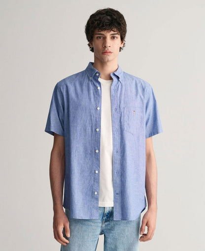 Regular Fit Cotton Linen Shirt - Rich Blue