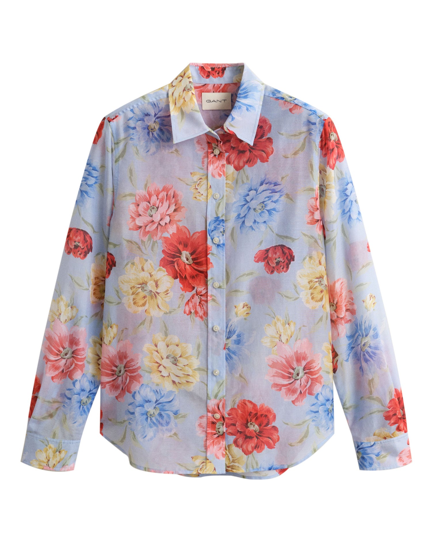 Regular Floral Print Cotton Silk Long Sleeve Shirt - Light Blue