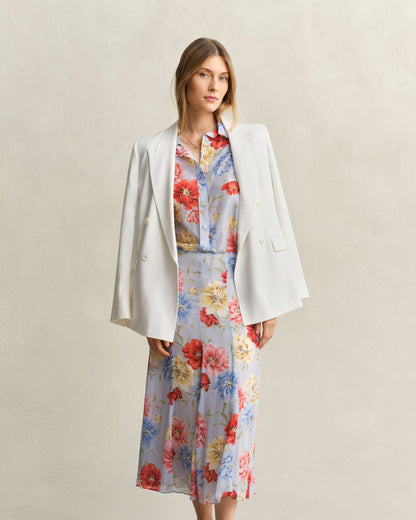 Regular Floral Print Cotton Silk Long Sleeve Shirt - Light Blue