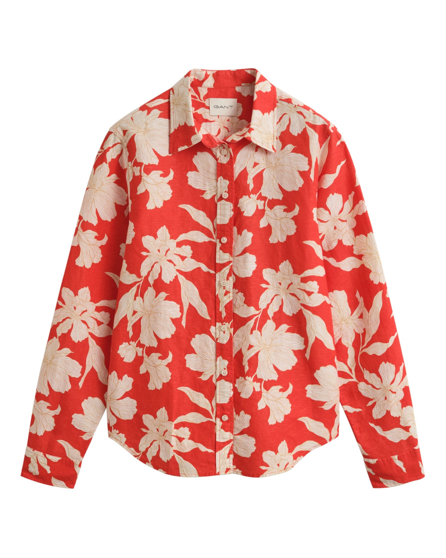 Reg Floral Print Linen Shirt - Perfect Red