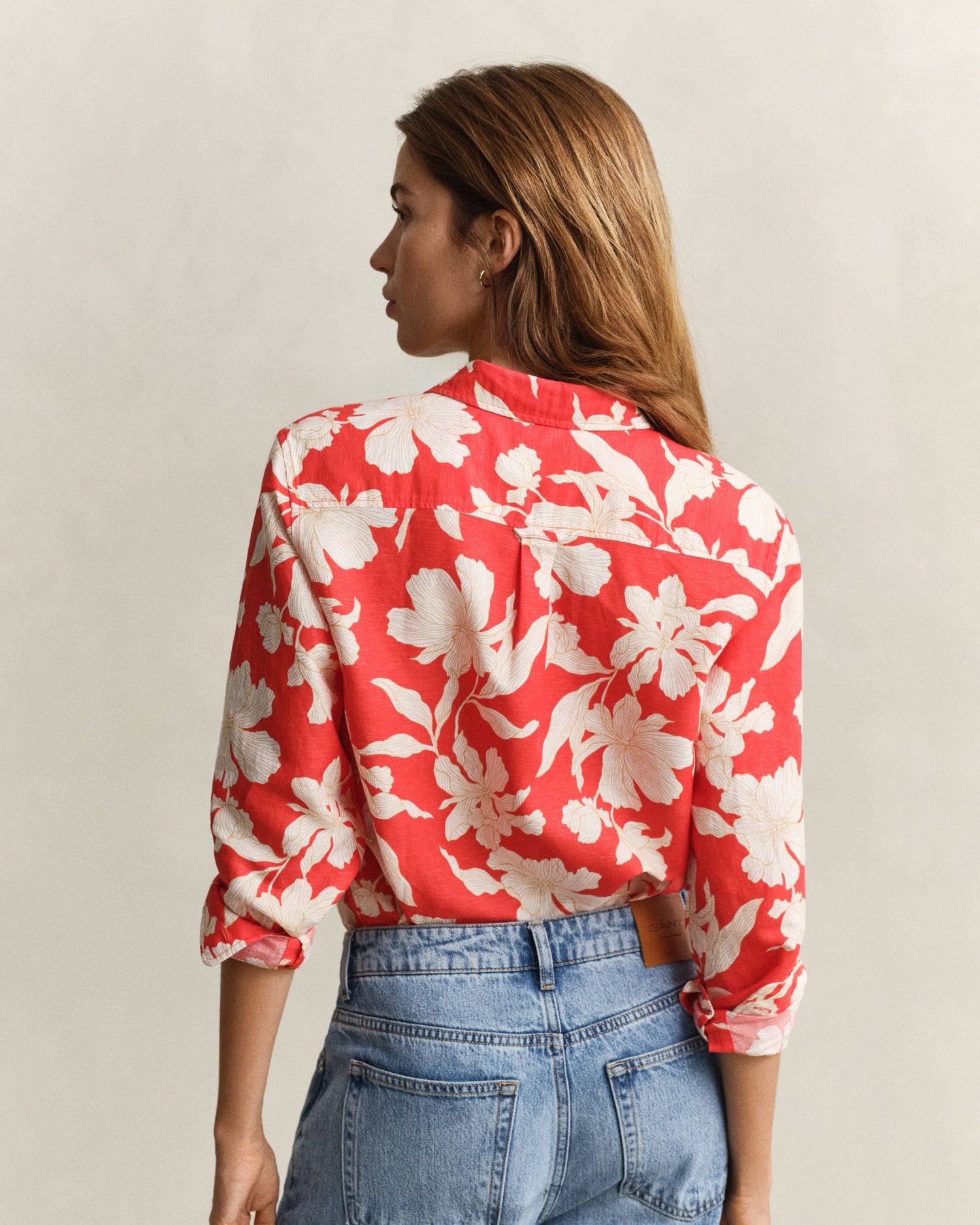 Reg Floral Print Linen Shirt - Perfect Red