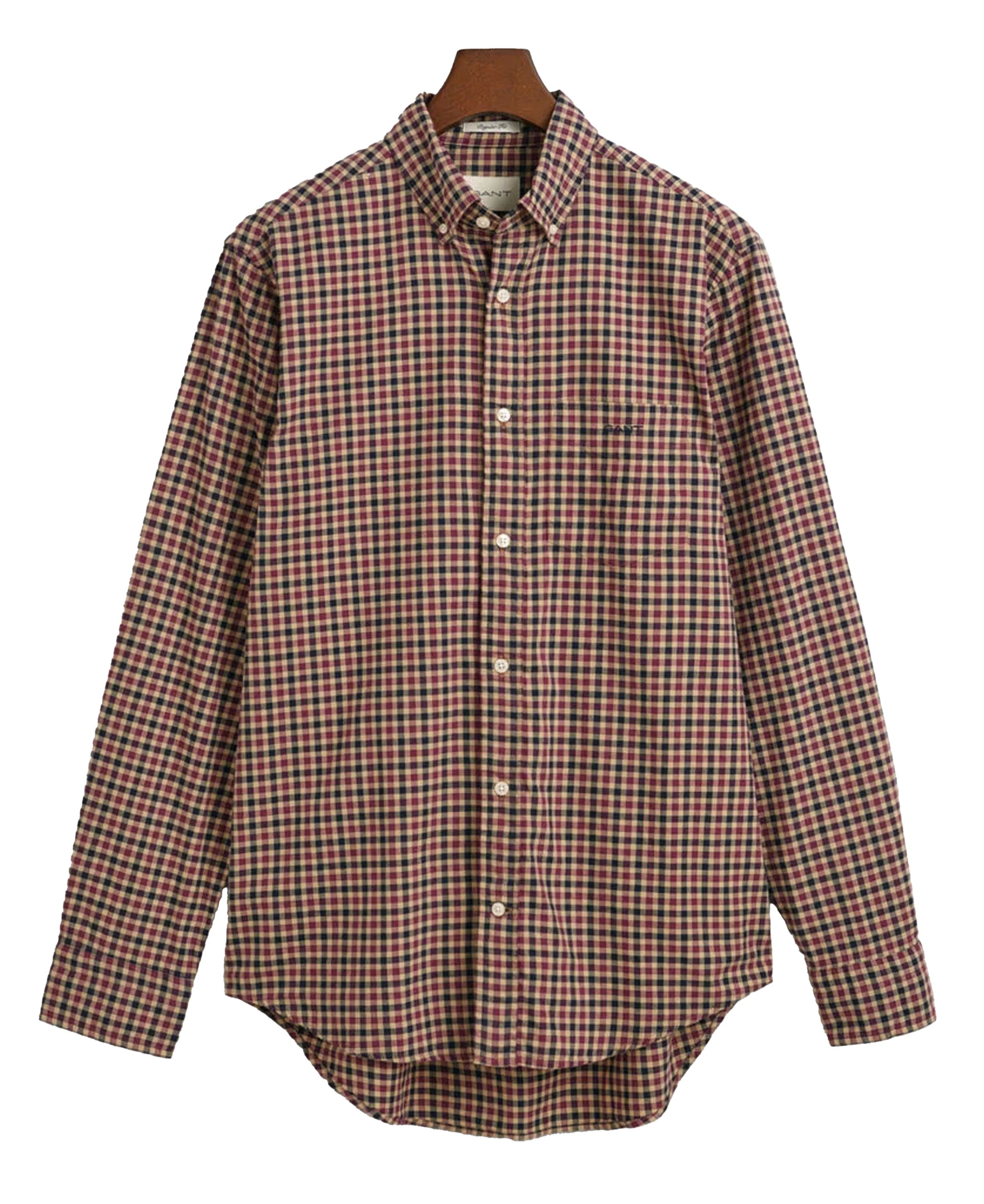 Regular Fit Light Twill Gingham Shirt - Wine Red