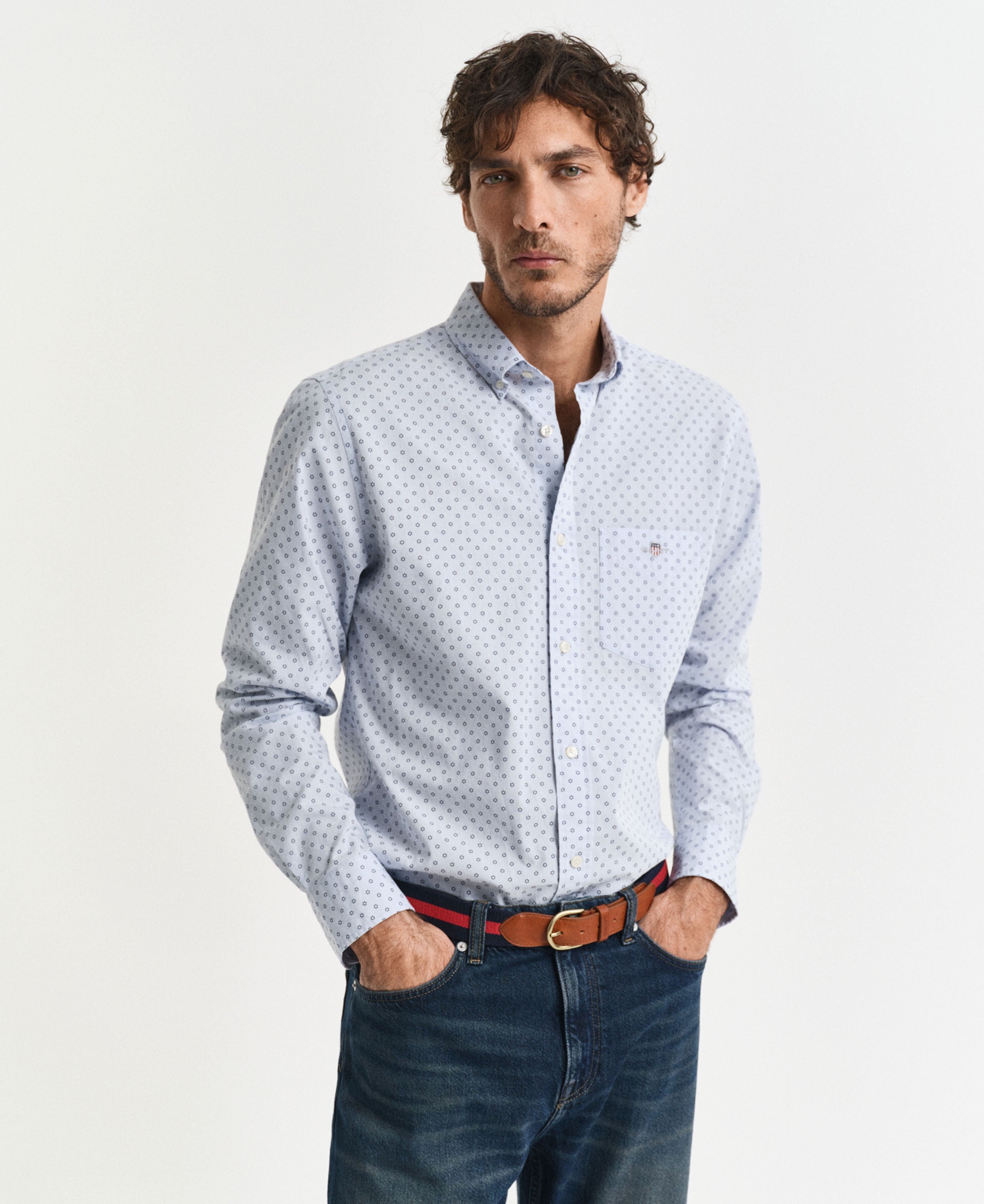 Regular Fit Micro Print Shirt - Light Blue