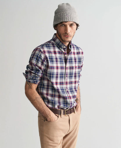 Regular Fit Jaspe Flannel Plaid Shirt - Persian Blue