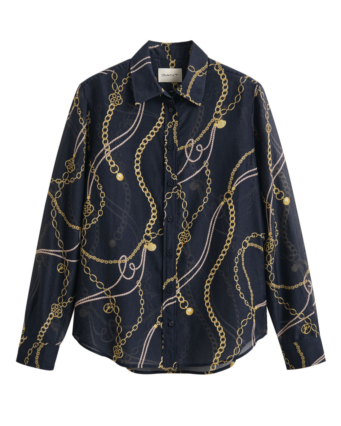 Regular Printed Cotton Silk Long Sleeve Shirt - Evening Blue