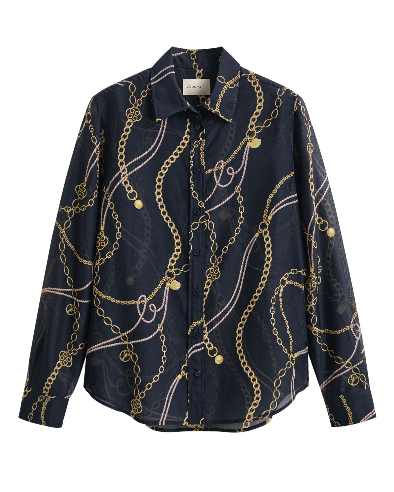 Regular Printed Cotton Silk Long Sleeve Shirt - Evening Blue
