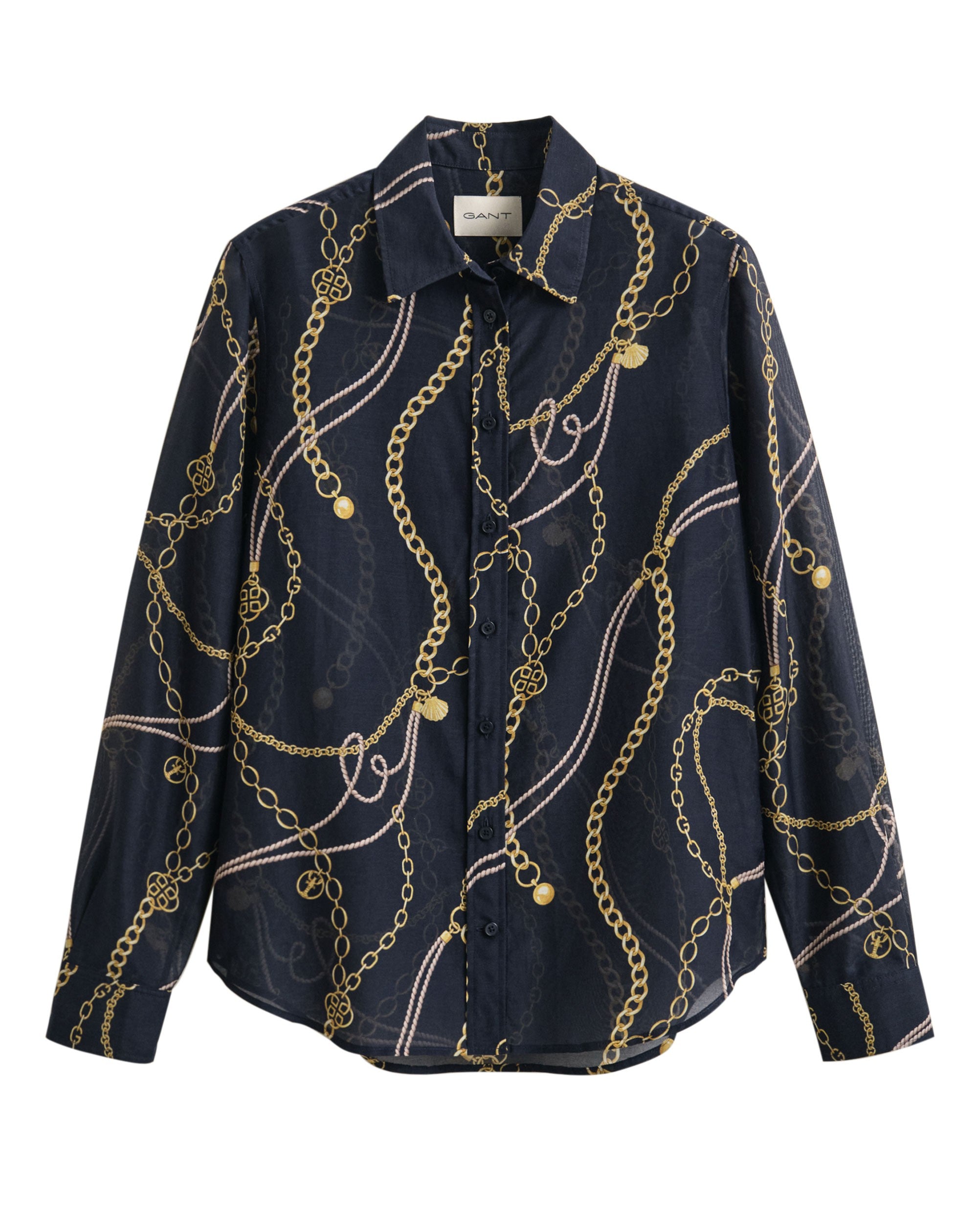 Regular Printed Cotton Silk Long Sleeve Shirt - Evening Blue