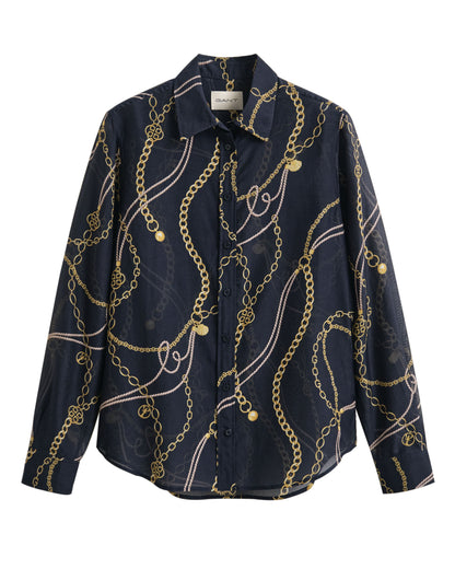 Regular Printed Cotton Silk Long Sleeve Shirt - Evening Blue