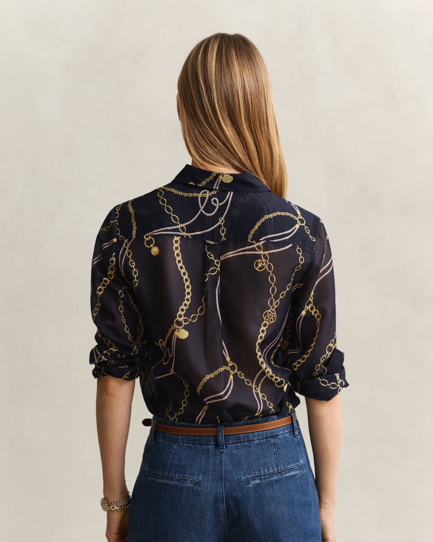 Regular Printed Cotton Silk Long Sleeve Shirt - Evening Blue