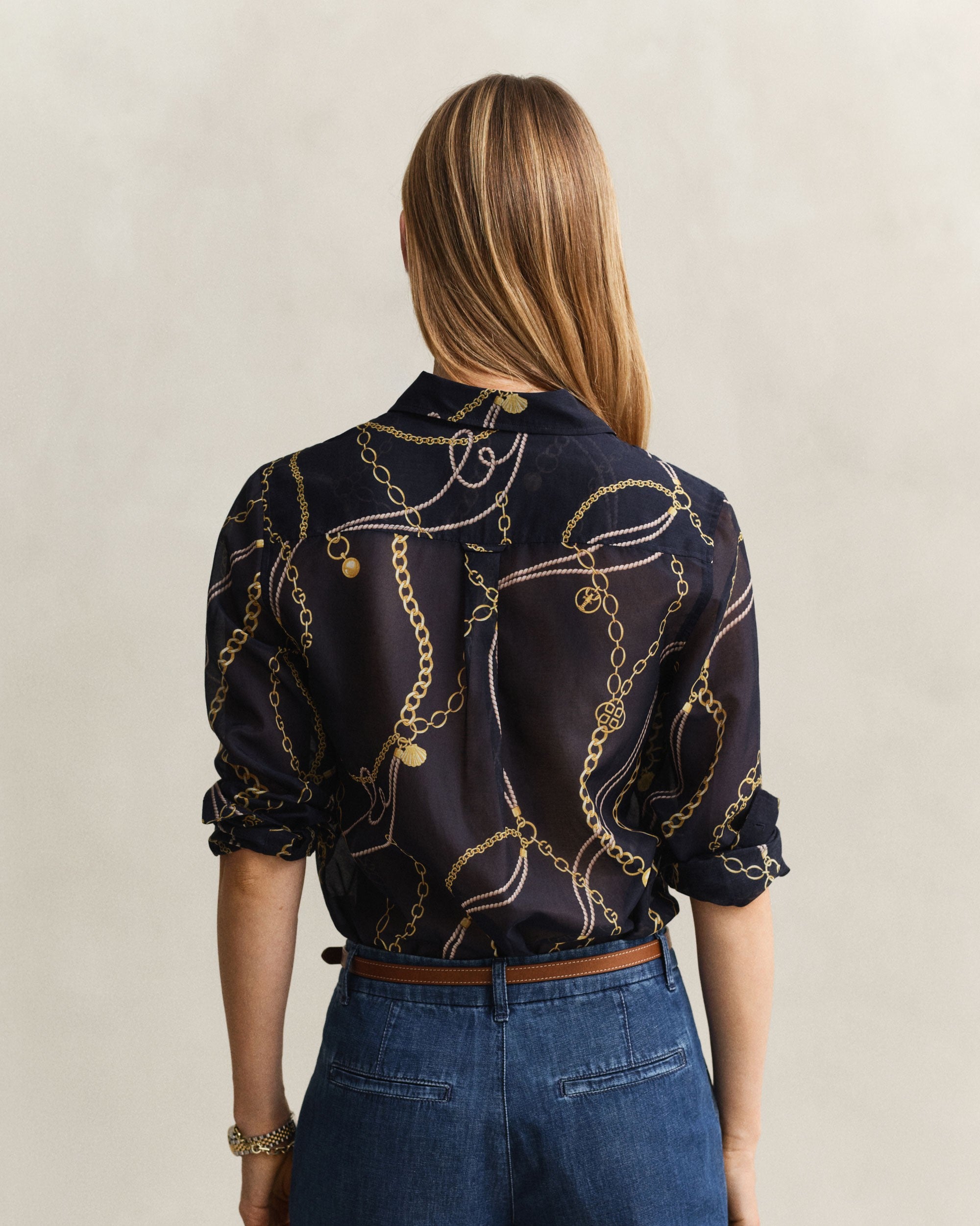 Regular Printed Cotton Silk Long Sleeve Shirt - Evening Blue