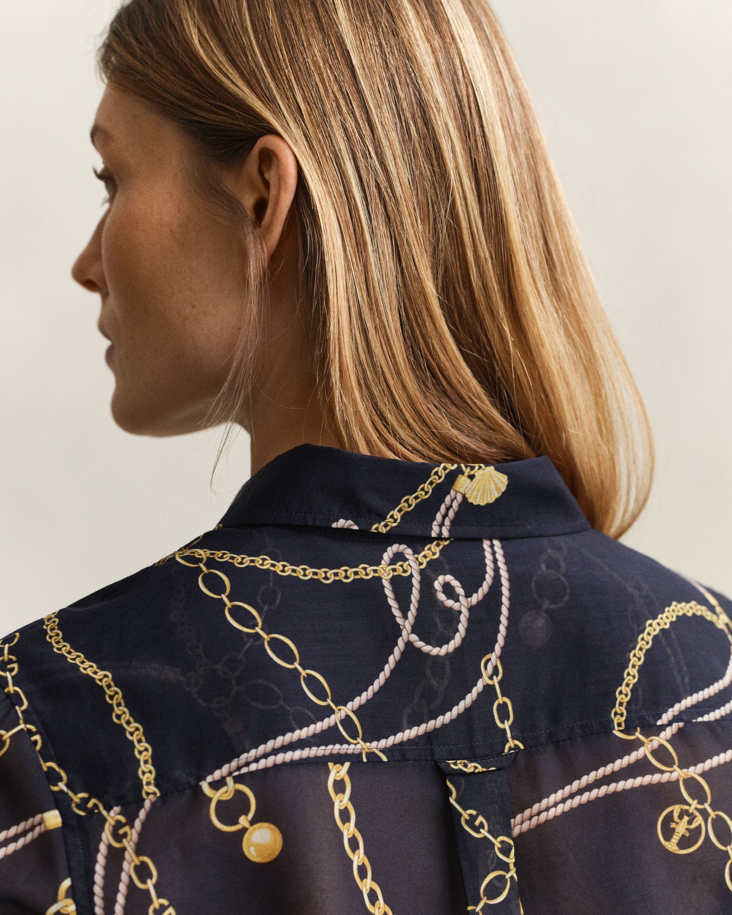 Regular Printed Cotton Silk Long Sleeve Shirt - Evening Blue