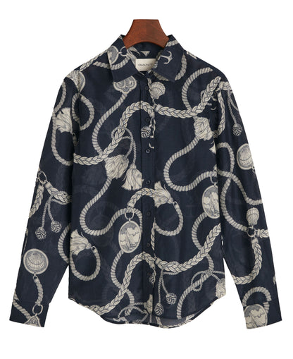 Regular Fit Sailing Print Cotton Silk Shirt - Evening Blue