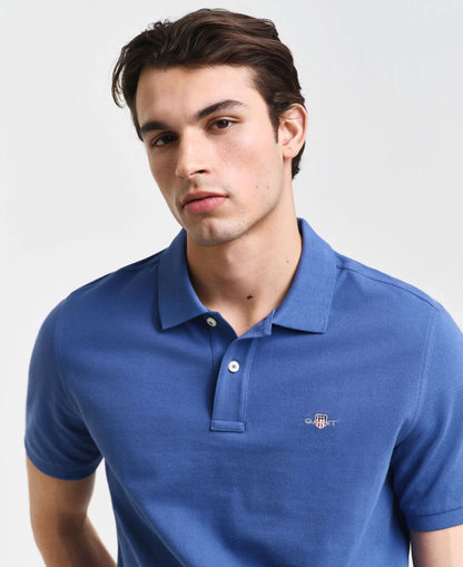 Regular Fit Shield Pique Polo Shirt - Vintage Blue