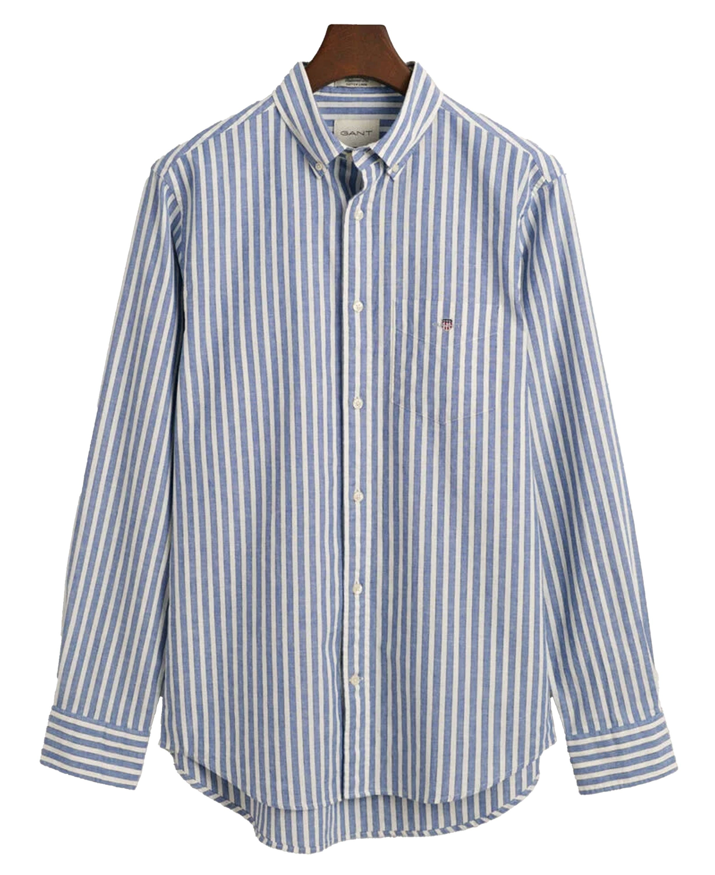 Regular Fit Cotton Linen Stripe Shirt - Rich Blue
