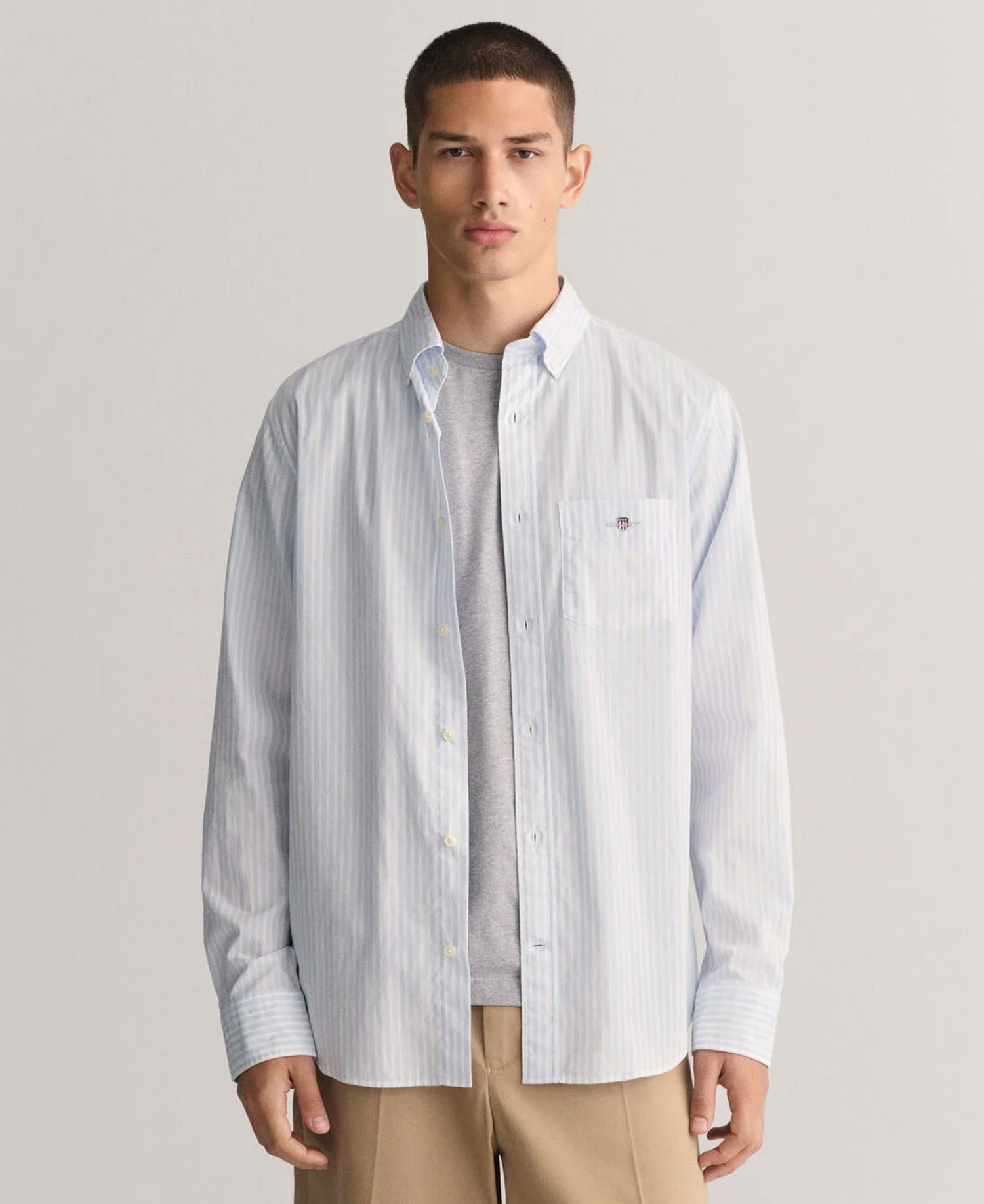 Regular Fit Classic Poplin Stripe Shirt - Light Blue