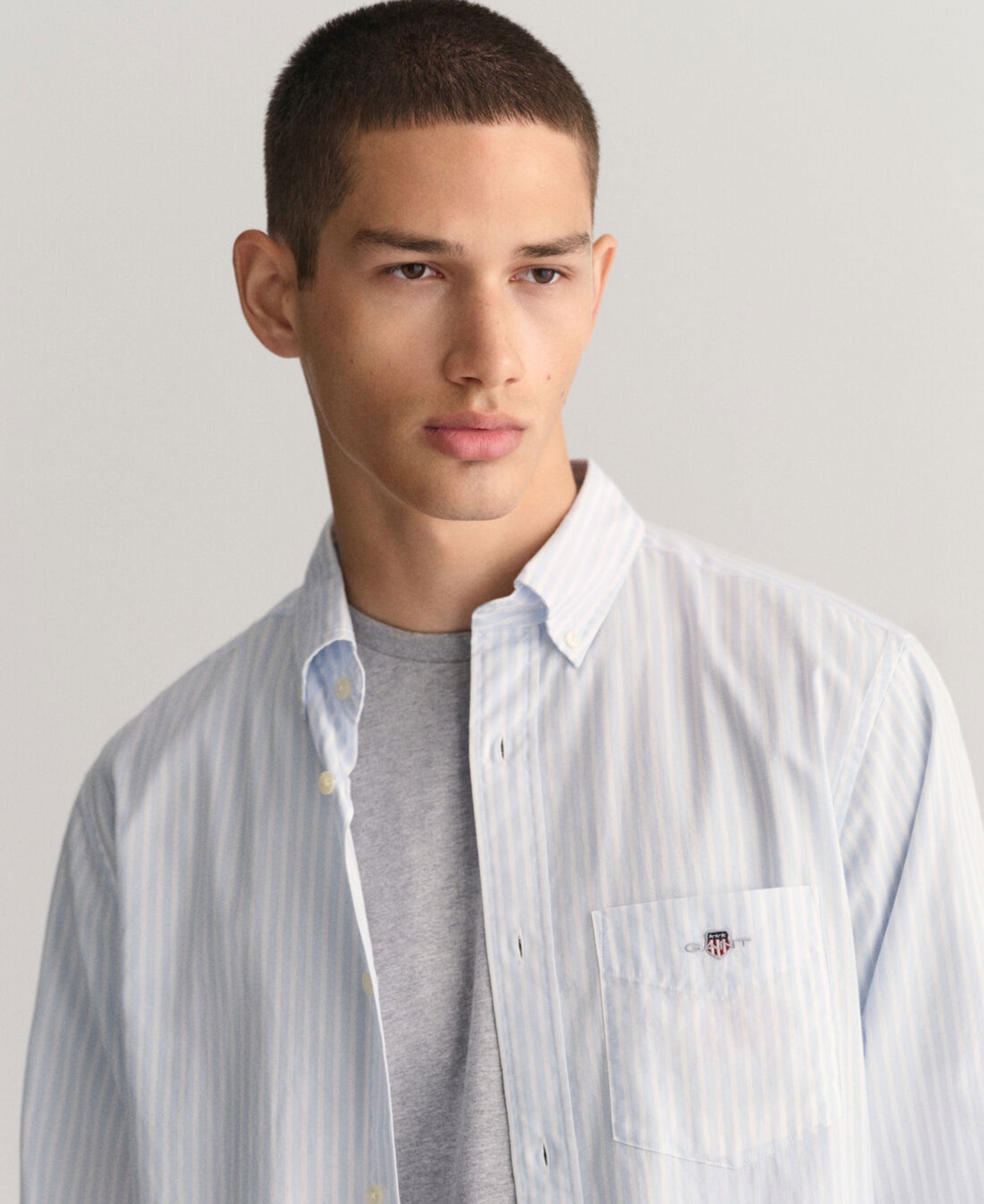 Regular Fit Classic Poplin Stripe Shirt - Light Blue