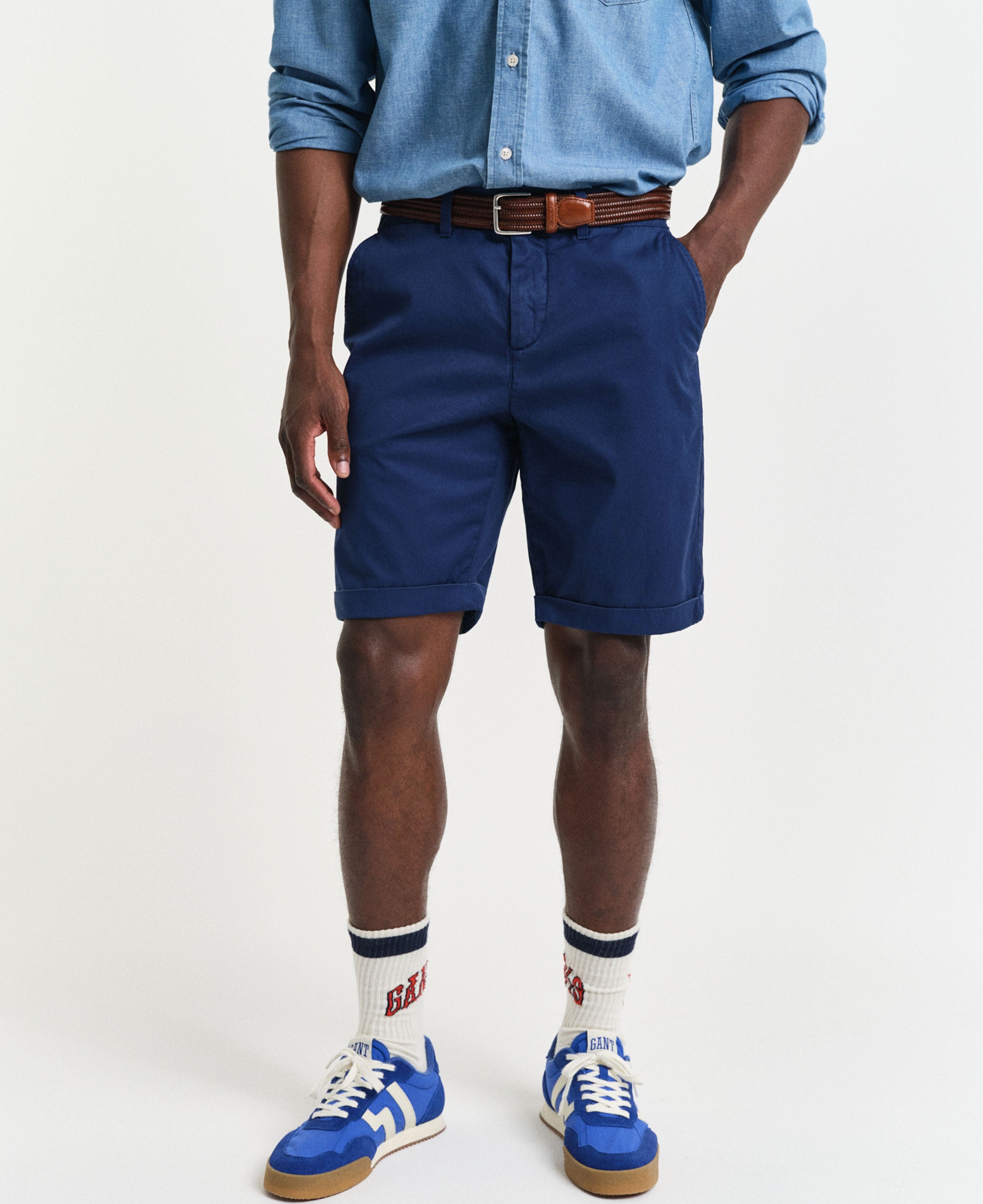 Regular Fit Sunfaded Chino Shorts - Persian Blue