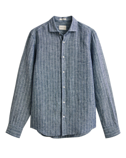 Reg Linen Stripe Shirt - Persian Blue