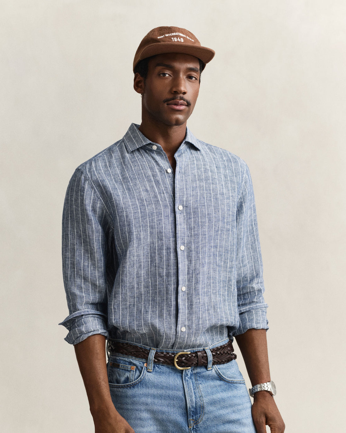 Reg Linen Stripe Shirt - Persian Blue