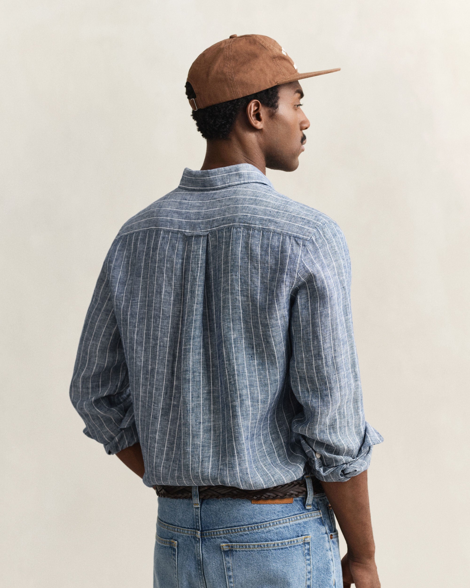 Reg Linen Stripe Shirt - Persian Blue