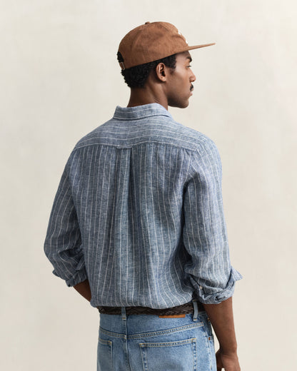 Reg Linen Stripe Shirt - Persian Blue