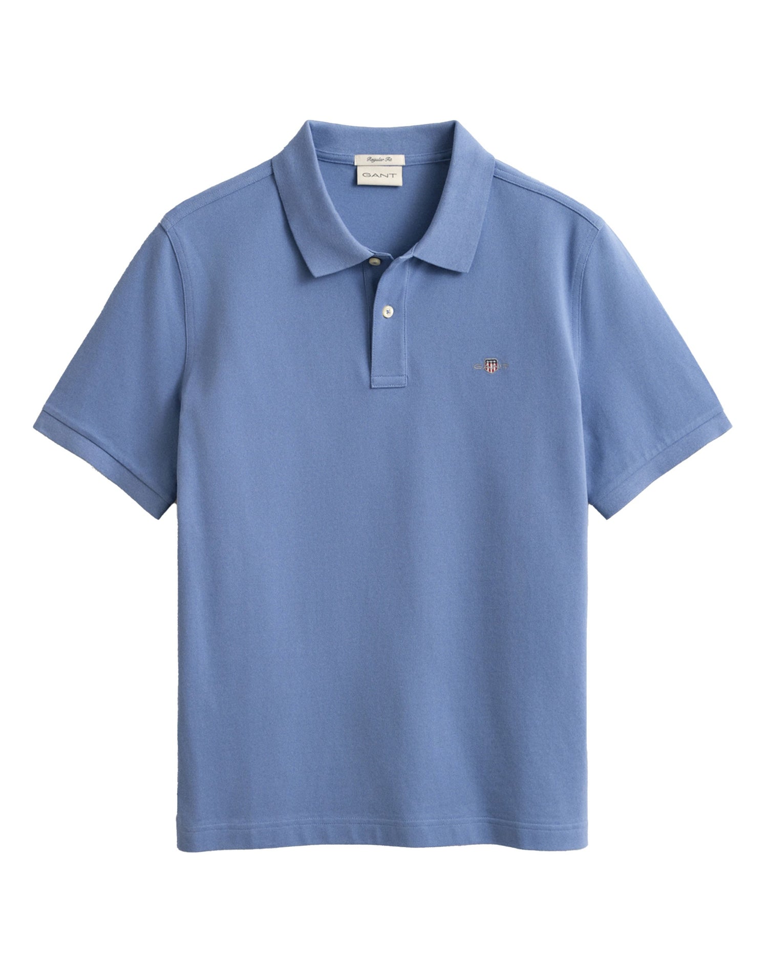 Regular Fit Shield Short Sleeve Pique Polo - Faded Denim