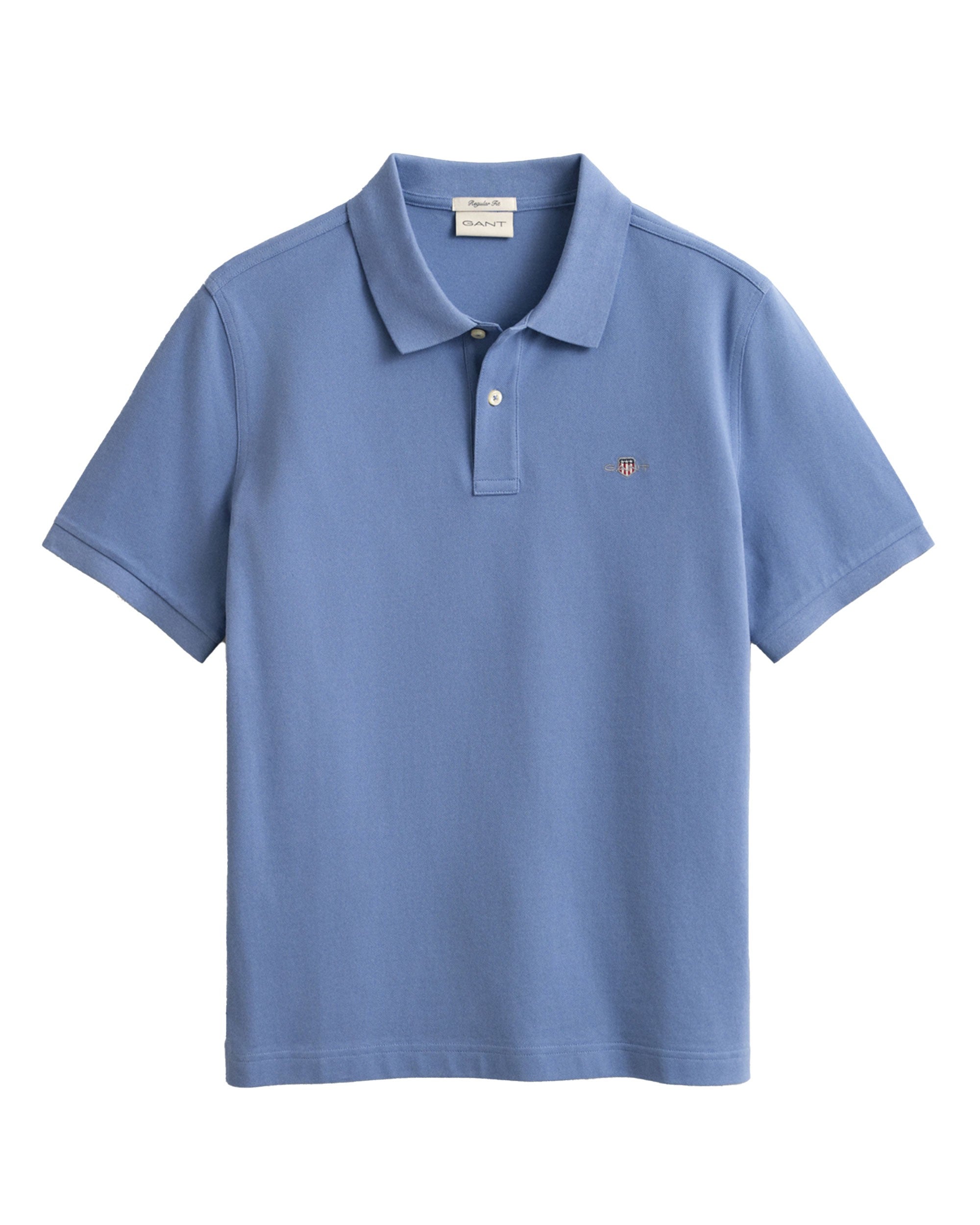 Regular Fit Shield Short Sleeve Pique Polo - Faded Denim