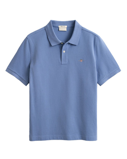 Regular Fit Shield Short Sleeve Pique Polo - Faded Denim