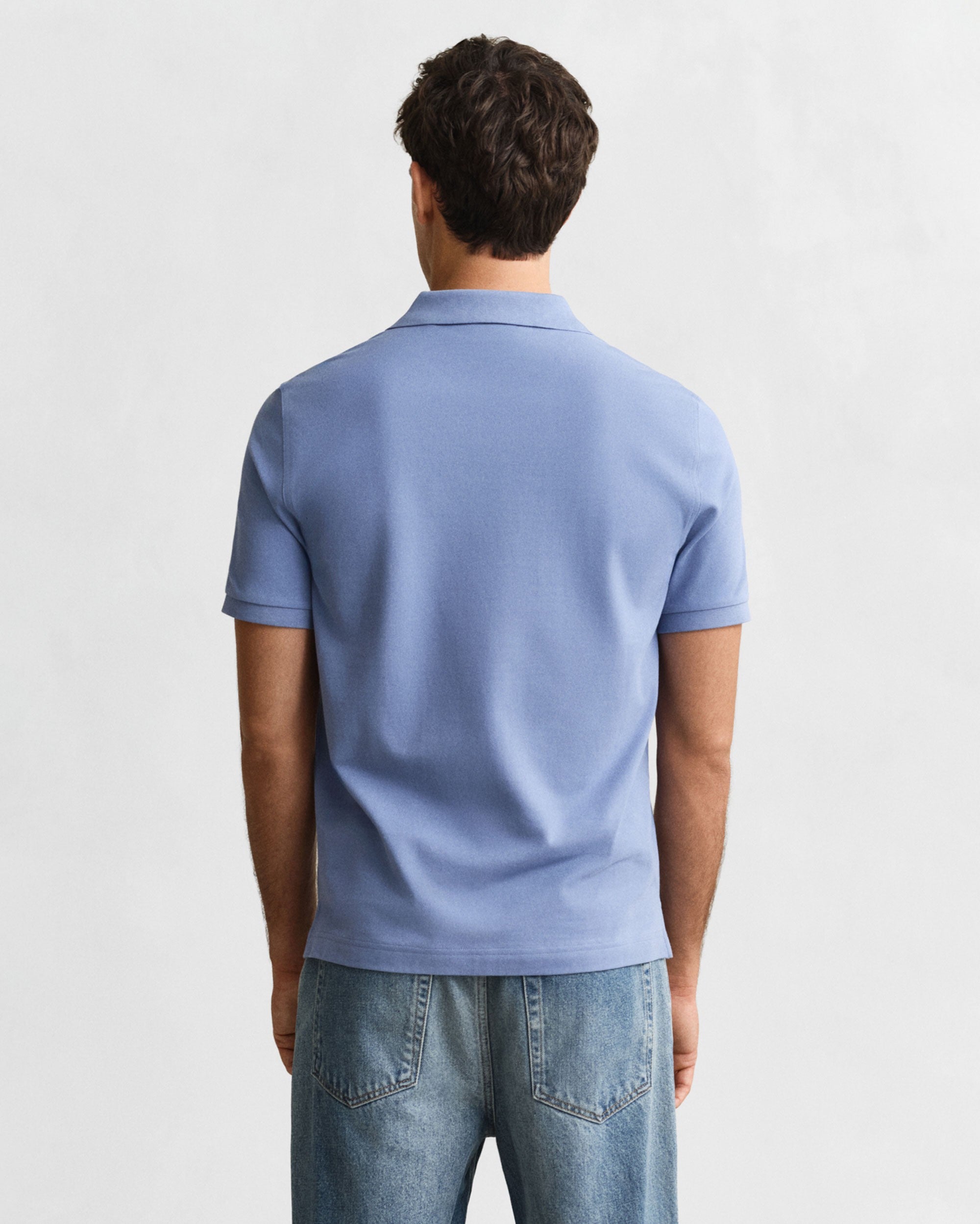 Regular Fit Shield Short Sleeve Pique Polo - Faded Denim