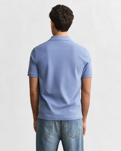 Regular Fit Shield Short Sleeve Pique Polo - Faded Denim